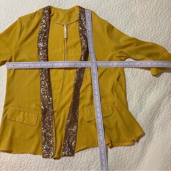 Si Style Brand Chiffon Mustard Jacket with Champagne Sequin Collar | Size M - Picture 3 of 11